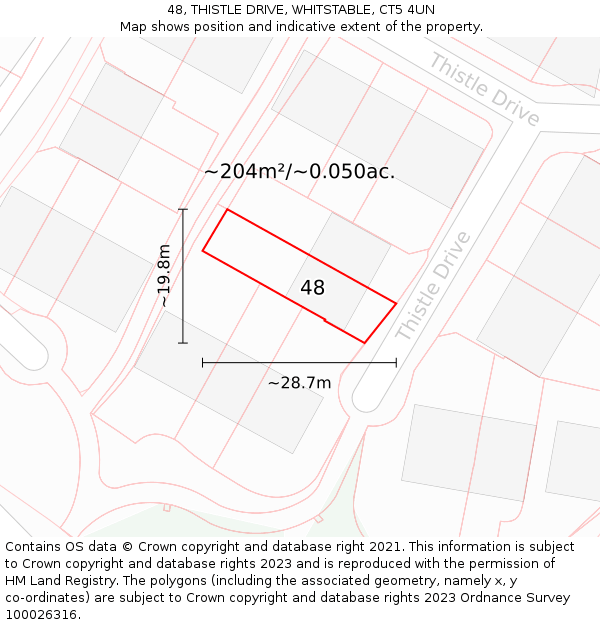 48, THISTLE DRIVE, WHITSTABLE, CT5 4UN: Plot and title map