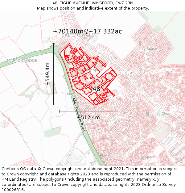 48, TIGHE AVENUE, WINSFORD, CW7 2RN: Plot and title map
