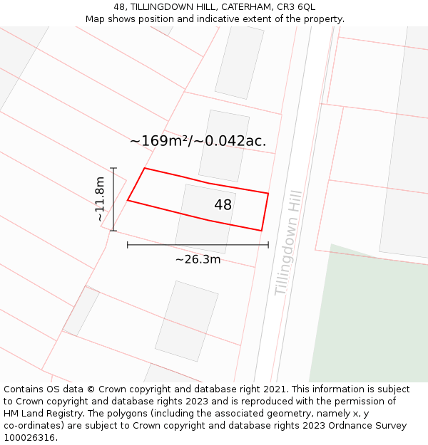 48, TILLINGDOWN HILL, CATERHAM, CR3 6QL: Plot and title map