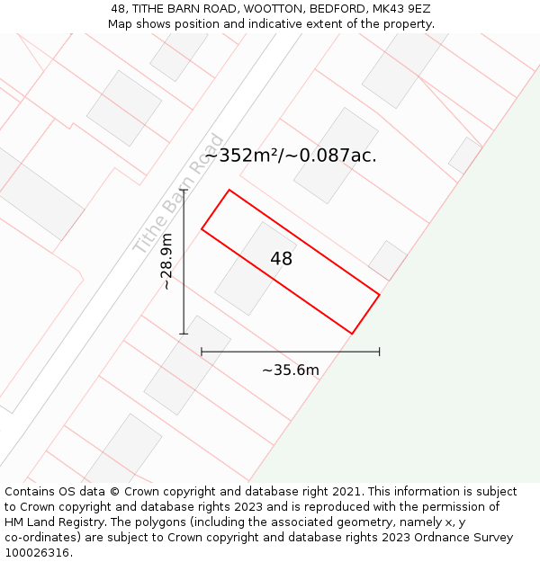 48, TITHE BARN ROAD, WOOTTON, BEDFORD, MK43 9EZ: Plot and title map
