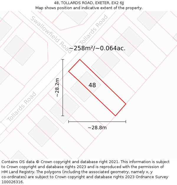 48, TOLLARDS ROAD, EXETER, EX2 6JJ: Plot and title map