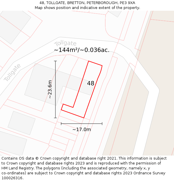 48, TOLLGATE, BRETTON, PETERBOROUGH, PE3 9XA: Plot and title map