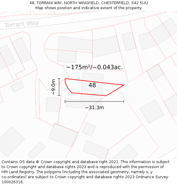 48, TORRANI WAY, NORTH WINGFIELD, CHESTERFIELD, S42 5UU: Plot and title map