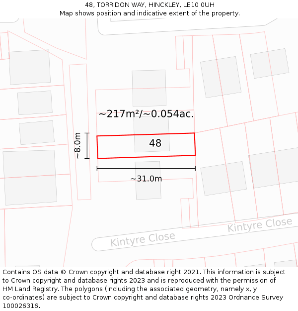 48, TORRIDON WAY, HINCKLEY, LE10 0UH: Plot and title map
