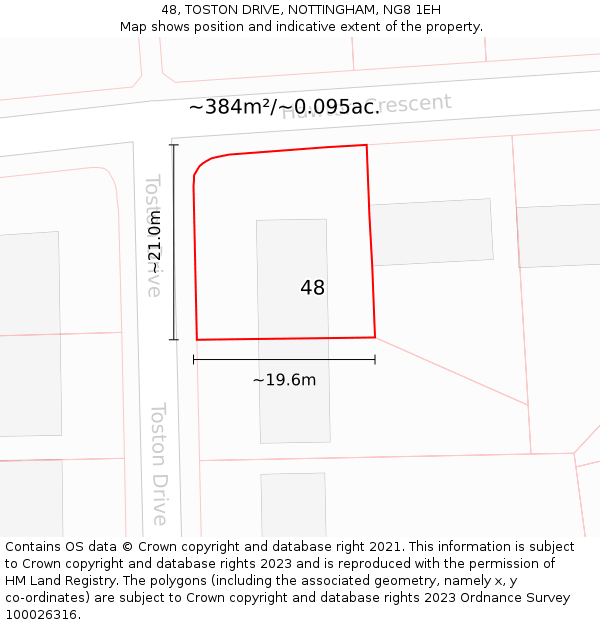 48, TOSTON DRIVE, NOTTINGHAM, NG8 1EH: Plot and title map