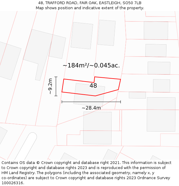 48, TRAFFORD ROAD, FAIR OAK, EASTLEIGH, SO50 7LB: Plot and title map