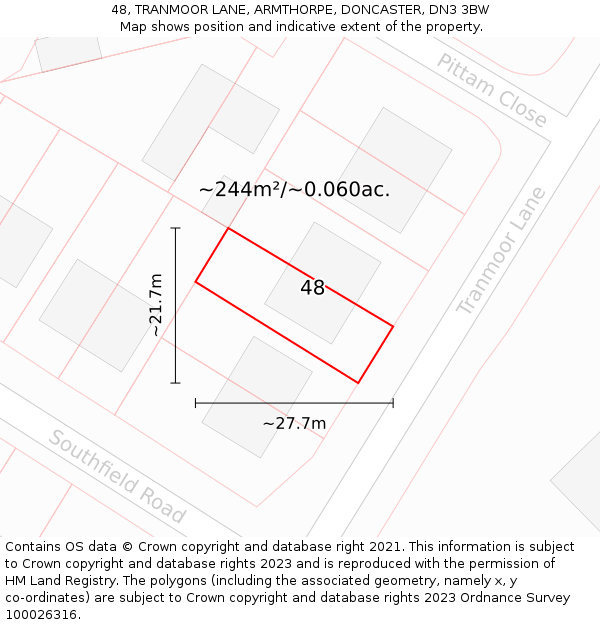 48, TRANMOOR LANE, ARMTHORPE, DONCASTER, DN3 3BW: Plot and title map