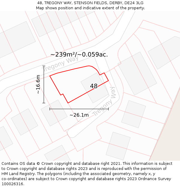 48, TREGONY WAY, STENSON FIELDS, DERBY, DE24 3LG: Plot and title map