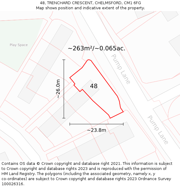 48, TRENCHARD CRESCENT, CHELMSFORD, CM1 6FG: Plot and title map