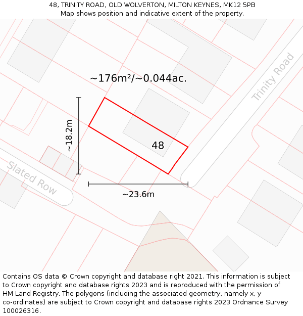 48, TRINITY ROAD, OLD WOLVERTON, MILTON KEYNES, MK12 5PB: Plot and title map