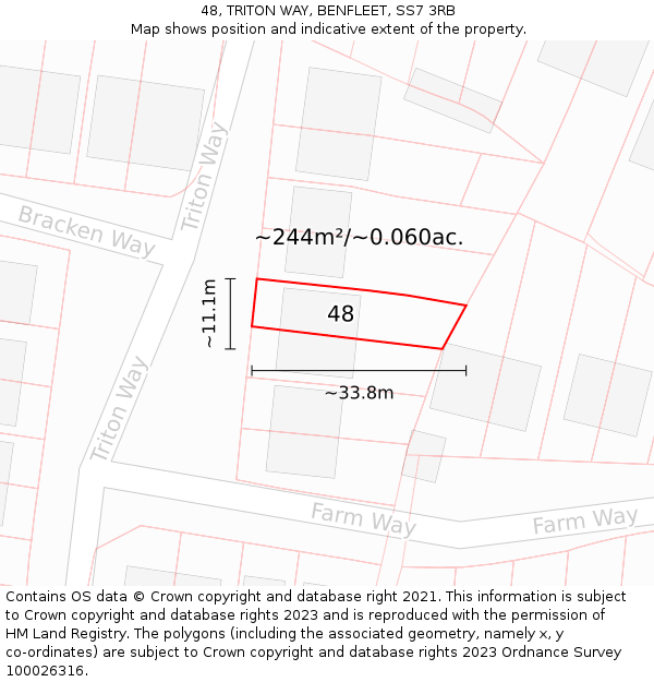 48, TRITON WAY, BENFLEET, SS7 3RB: Plot and title map
