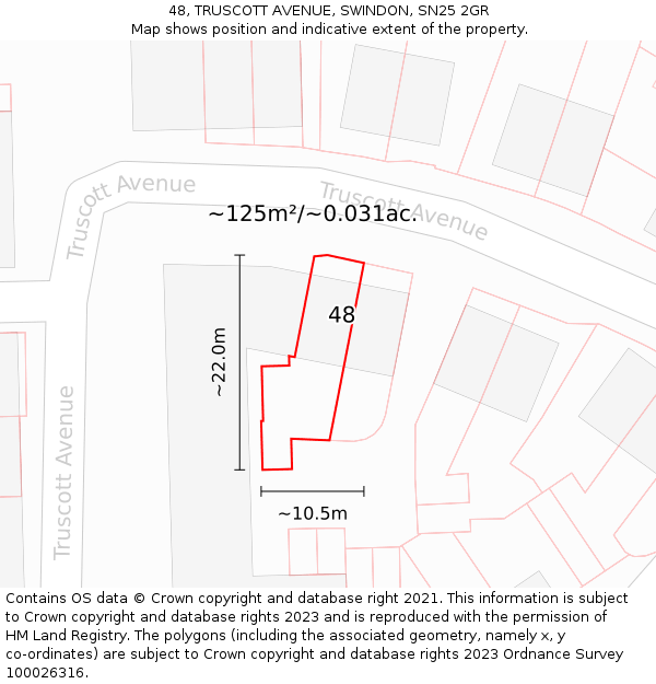 48, TRUSCOTT AVENUE, SWINDON, SN25 2GR: Plot and title map