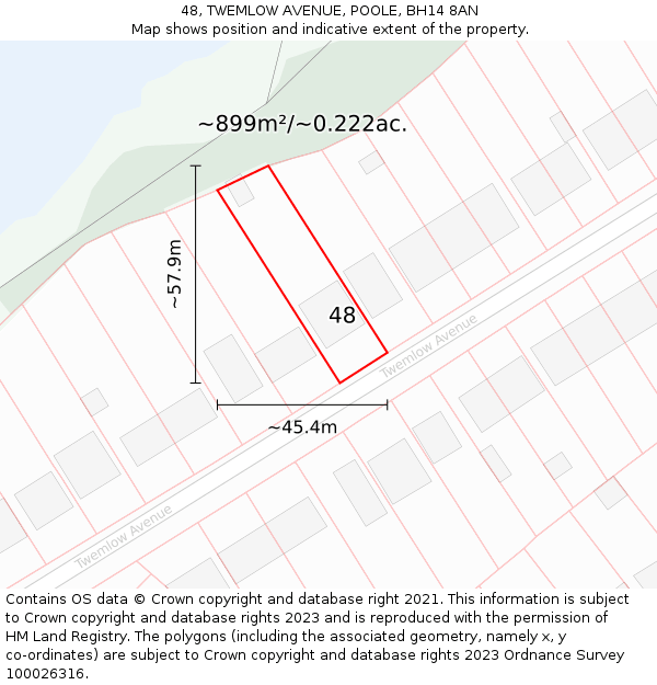48, TWEMLOW AVENUE, POOLE, BH14 8AN: Plot and title map