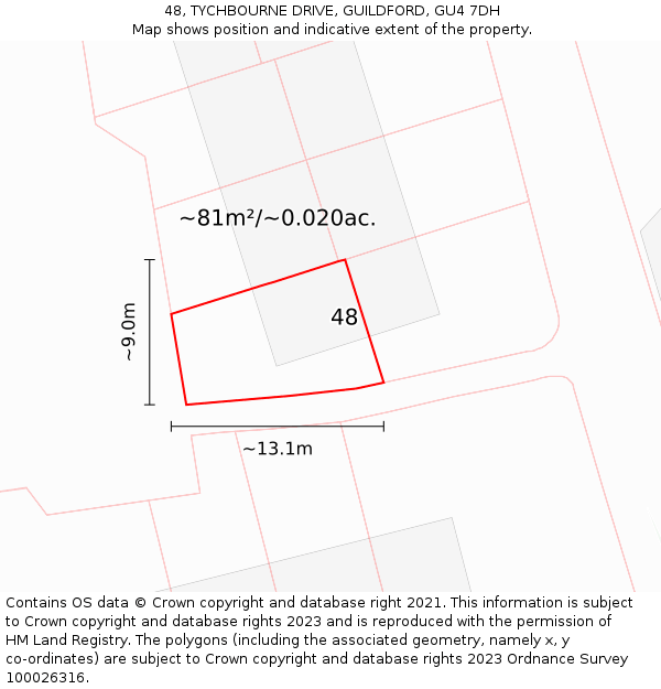 48, TYCHBOURNE DRIVE, GUILDFORD, GU4 7DH: Plot and title map