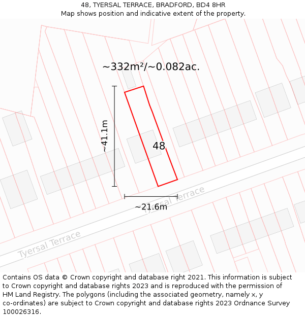 48, TYERSAL TERRACE, BRADFORD, BD4 8HR: Plot and title map