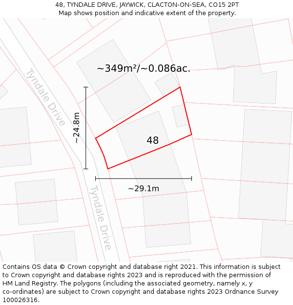 48, TYNDALE DRIVE, JAYWICK, CLACTON-ON-SEA, CO15 2PT: Plot and title map