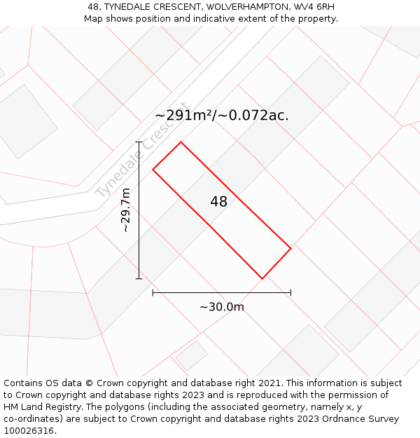 48, TYNEDALE CRESCENT, WOLVERHAMPTON, WV4 6RH: Plot and title map