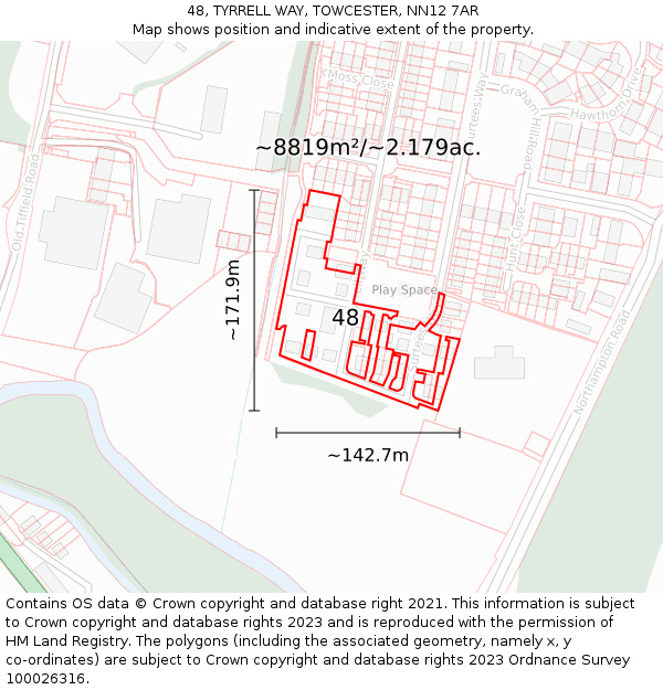 48, TYRRELL WAY, TOWCESTER, NN12 7AR: Plot and title map