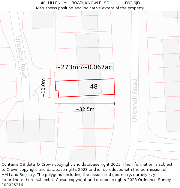 48, ULLENHALL ROAD, KNOWLE, SOLIHULL, B93 9JD: Plot and title map