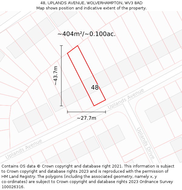 48, UPLANDS AVENUE, WOLVERHAMPTON, WV3 8AD: Plot and title map