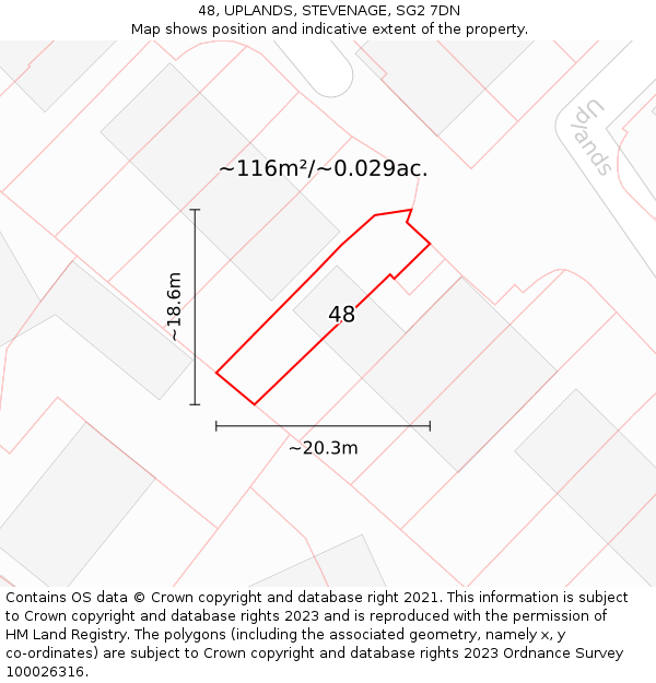 48, UPLANDS, STEVENAGE, SG2 7DN: Plot and title map
