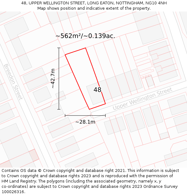 48, UPPER WELLINGTON STREET, LONG EATON, NOTTINGHAM, NG10 4NH: Plot and title map