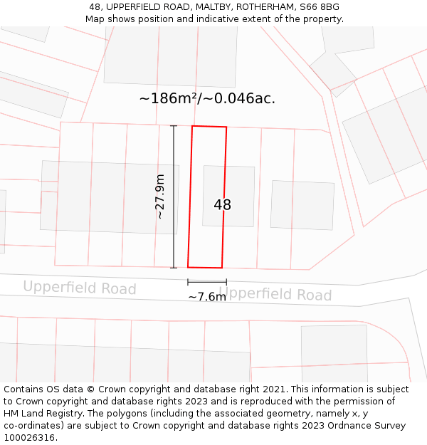 48, UPPERFIELD ROAD, MALTBY, ROTHERHAM, S66 8BG: Plot and title map