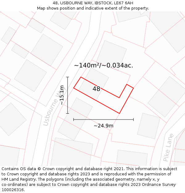 48, USBOURNE WAY, IBSTOCK, LE67 6AH: Plot and title map