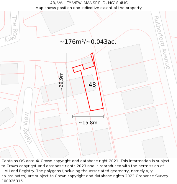 48, VALLEY VIEW, MANSFIELD, NG18 4US: Plot and title map