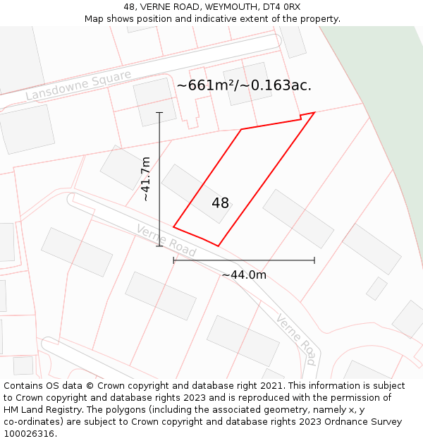 48, VERNE ROAD, WEYMOUTH, DT4 0RX: Plot and title map