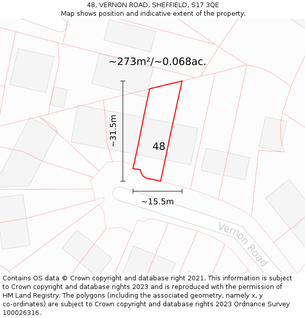 48, VERNON ROAD, SHEFFIELD, S17 3QE: Plot and title map