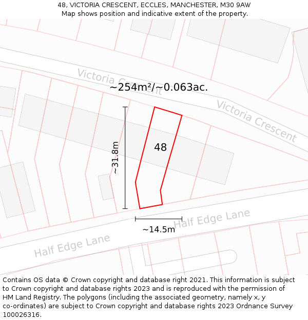 48, VICTORIA CRESCENT, ECCLES, MANCHESTER, M30 9AW: Plot and title map