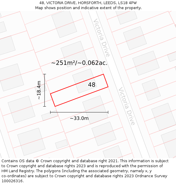 48, VICTORIA DRIVE, HORSFORTH, LEEDS, LS18 4PW: Plot and title map