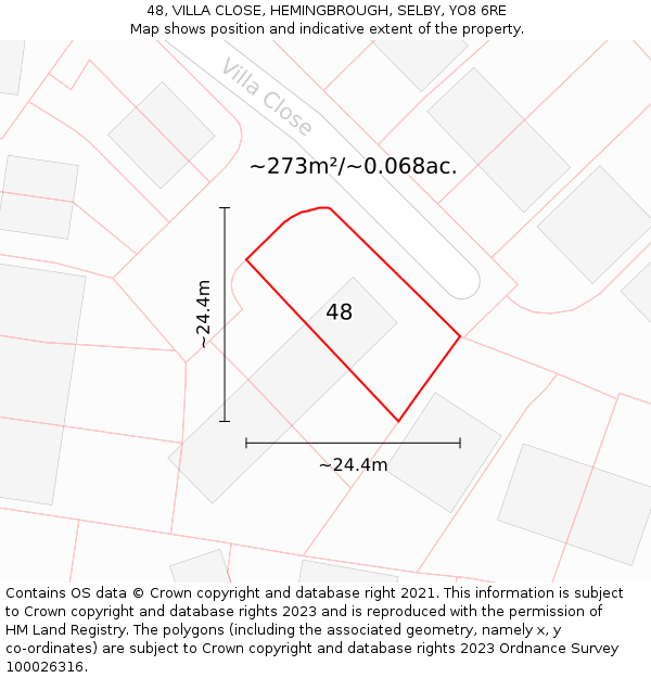 48, VILLA CLOSE, HEMINGBROUGH, SELBY, YO8 6RE: Plot and title map