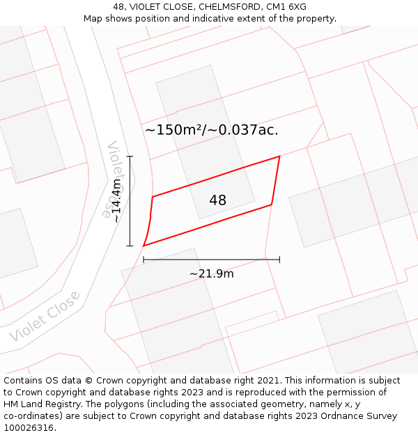 48, VIOLET CLOSE, CHELMSFORD, CM1 6XG: Plot and title map