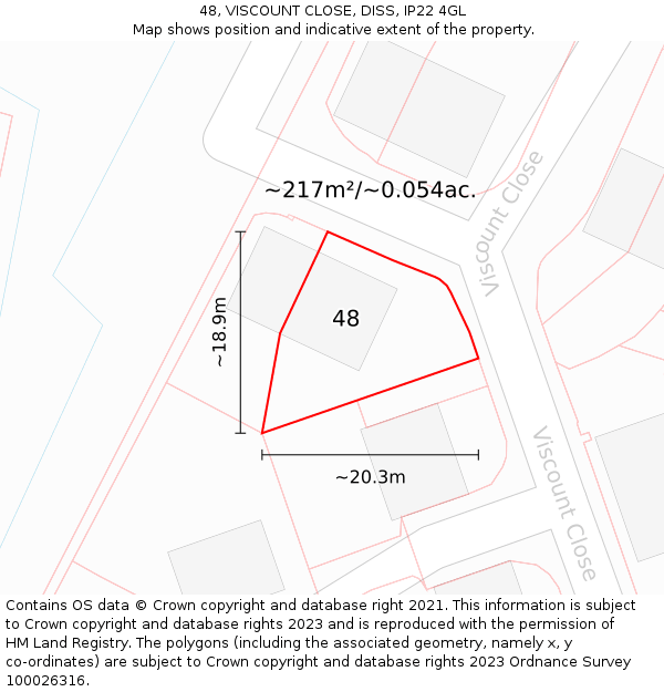 48, VISCOUNT CLOSE, DISS, IP22 4GL: Plot and title map