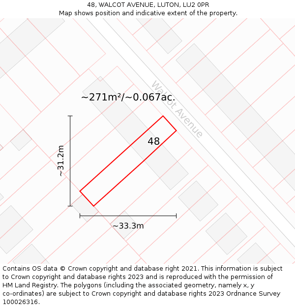 48, WALCOT AVENUE, LUTON, LU2 0PR: Plot and title map