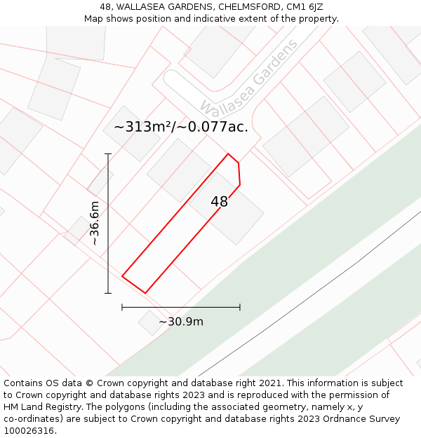 48, WALLASEA GARDENS, CHELMSFORD, CM1 6JZ: Plot and title map