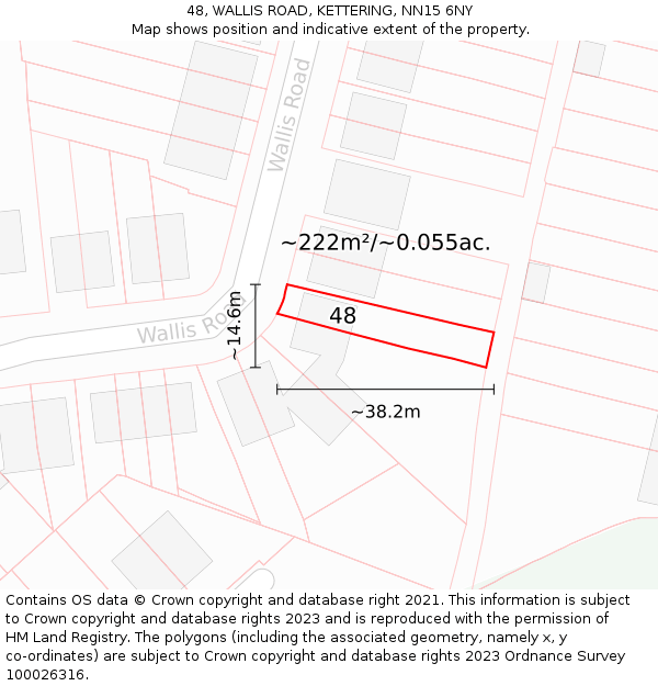 48, WALLIS ROAD, KETTERING, NN15 6NY: Plot and title map