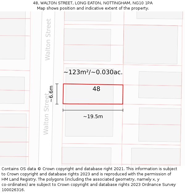 48, WALTON STREET, LONG EATON, NOTTINGHAM, NG10 1PA: Plot and title map