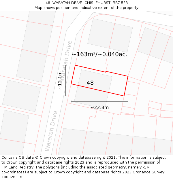 48, WARATAH DRIVE, CHISLEHURST, BR7 5FR: Plot and title map