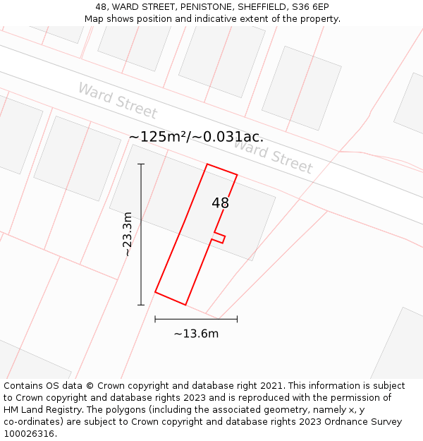 48, WARD STREET, PENISTONE, SHEFFIELD, S36 6EP: Plot and title map