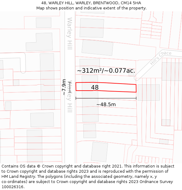 48, WARLEY HILL, WARLEY, BRENTWOOD, CM14 5HA: Plot and title map