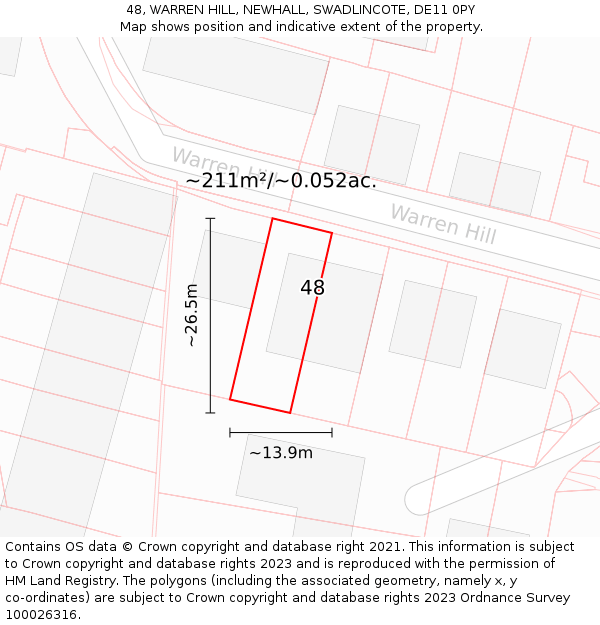 48, WARREN HILL, NEWHALL, SWADLINCOTE, DE11 0PY: Plot and title map