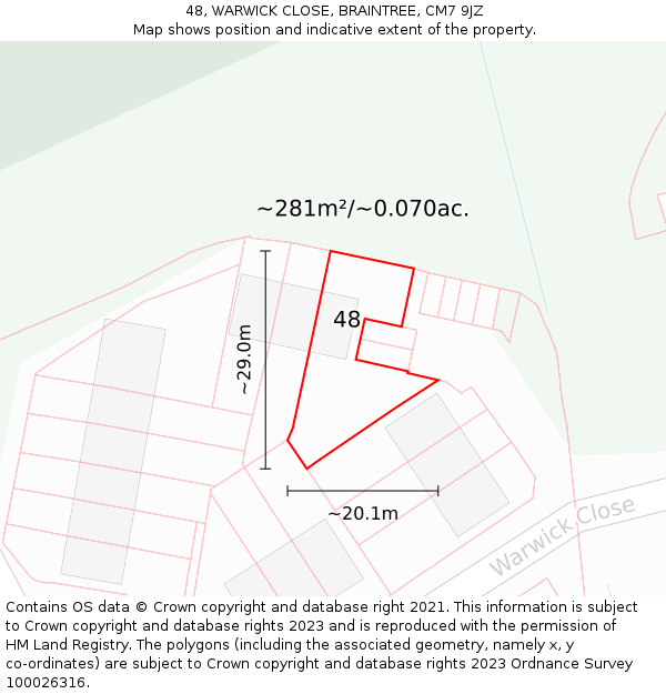 48, WARWICK CLOSE, BRAINTREE, CM7 9JZ: Plot and title map