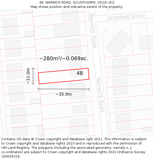 48, WARWICK ROAD, SCUNTHORPE, DN16 1EZ: Plot and title map