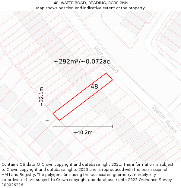 48, WATER ROAD, READING, RG30 2NN: Plot and title map