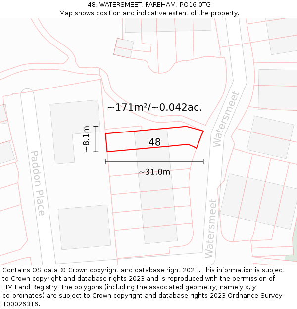 48, WATERSMEET, FAREHAM, PO16 0TG: Plot and title map