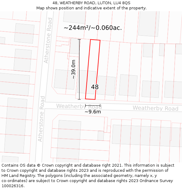 48, WEATHERBY ROAD, LUTON, LU4 8QS: Plot and title map