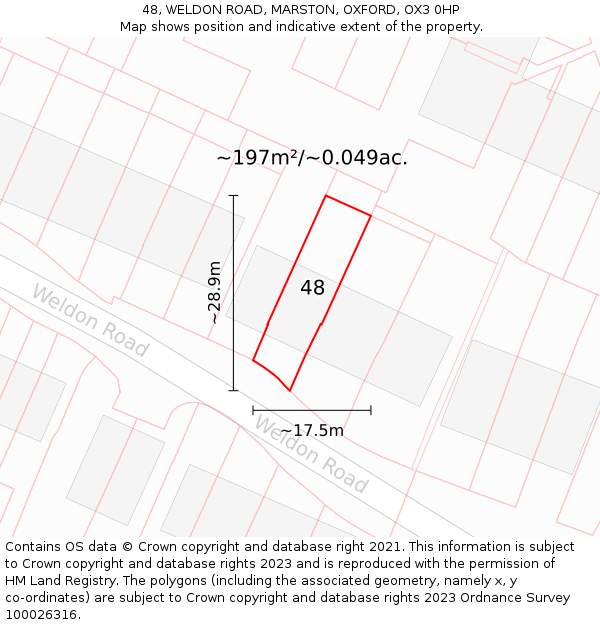 48, WELDON ROAD, MARSTON, OXFORD, OX3 0HP: Plot and title map